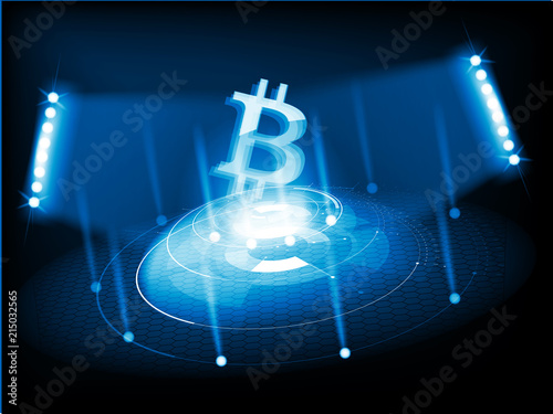 Cryptocurrency icon with cyber digital style on blue background:BTC icon