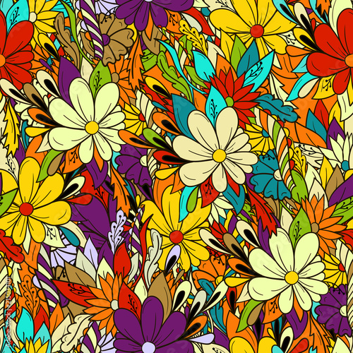 Seamless background colorful floral pattern with daisies.