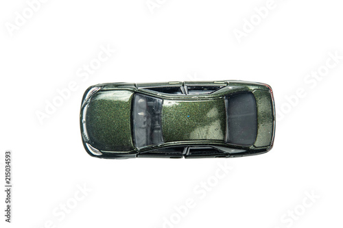 Car toy diecast on the white background , Top view . (clipping path)