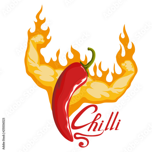 Hand drawn Red hot pepper. Spicy ingredient. Chili logo. Spice Hot Chili Pepper isolated on white background. Natural healthy food. Vector graphics to design