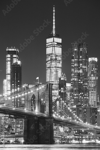 Brooklyn Bridge and Manhattan at night, New York City, USA..