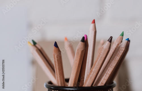 Colored wooden pencils. 