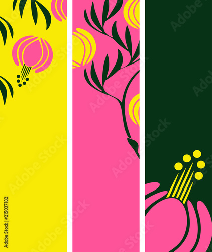 asian style floral bookmarks set in pop pink and yellow