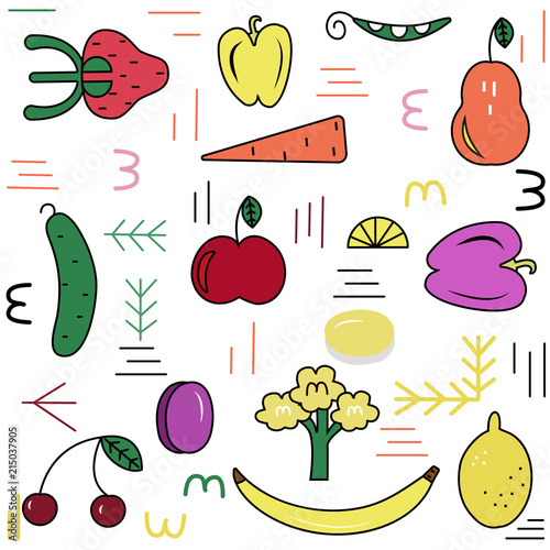 Fototapeta Naklejka Na Ścianę i Meble -  Set of icons of vegetables and fruits.