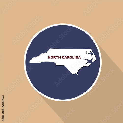 Map of the U.S. state of North Carolina on a blue background. State name