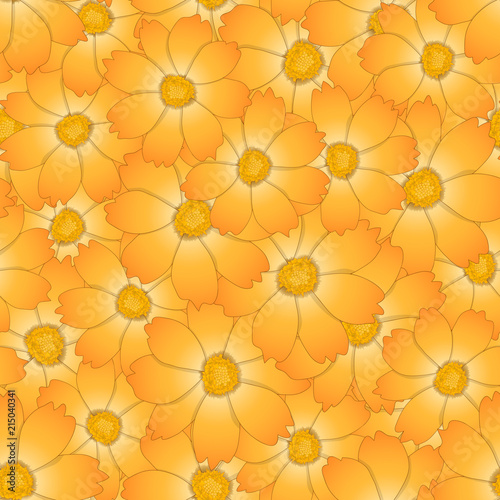 Orange Yellow Cosmos Flower Seamless Background