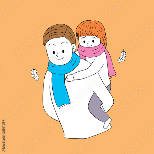 Cartoon cute Autumn father and daughter vector.