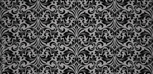 Wallpaper in the style of Baroque. Seamless vector background. Black floral ornament. Graphic pattern for fabric, wallpaper, packaging. Ornate Damask flower ornament