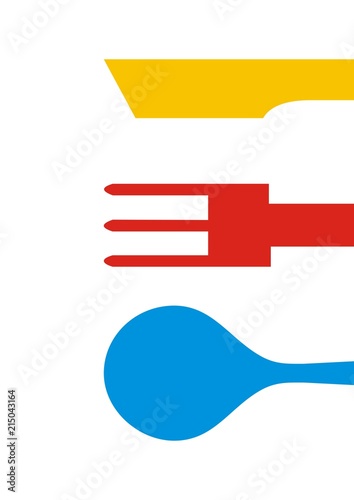 Cutlery, spoon, fork and knife, multicolored vector illustratiion
