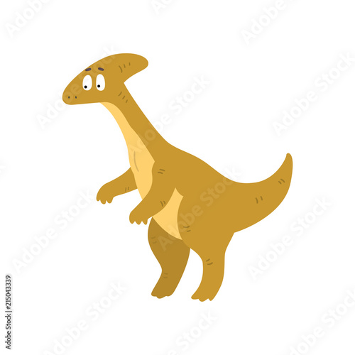 Cute cartoon parasaurolophus dinosaur, prehistoric dino character vector Illustration on a white background
