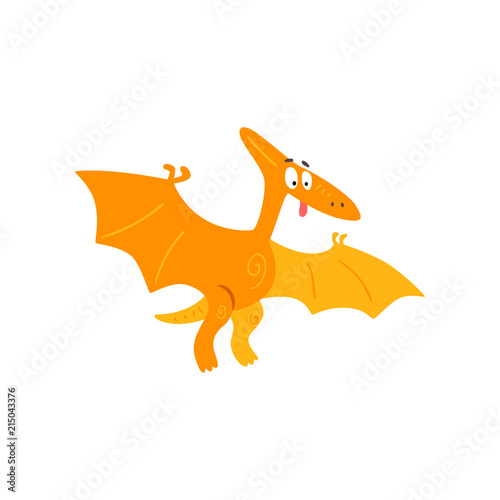 Cute cartoon pteranodon dinosaur, prehistoric dino character vector Illustration on a white background