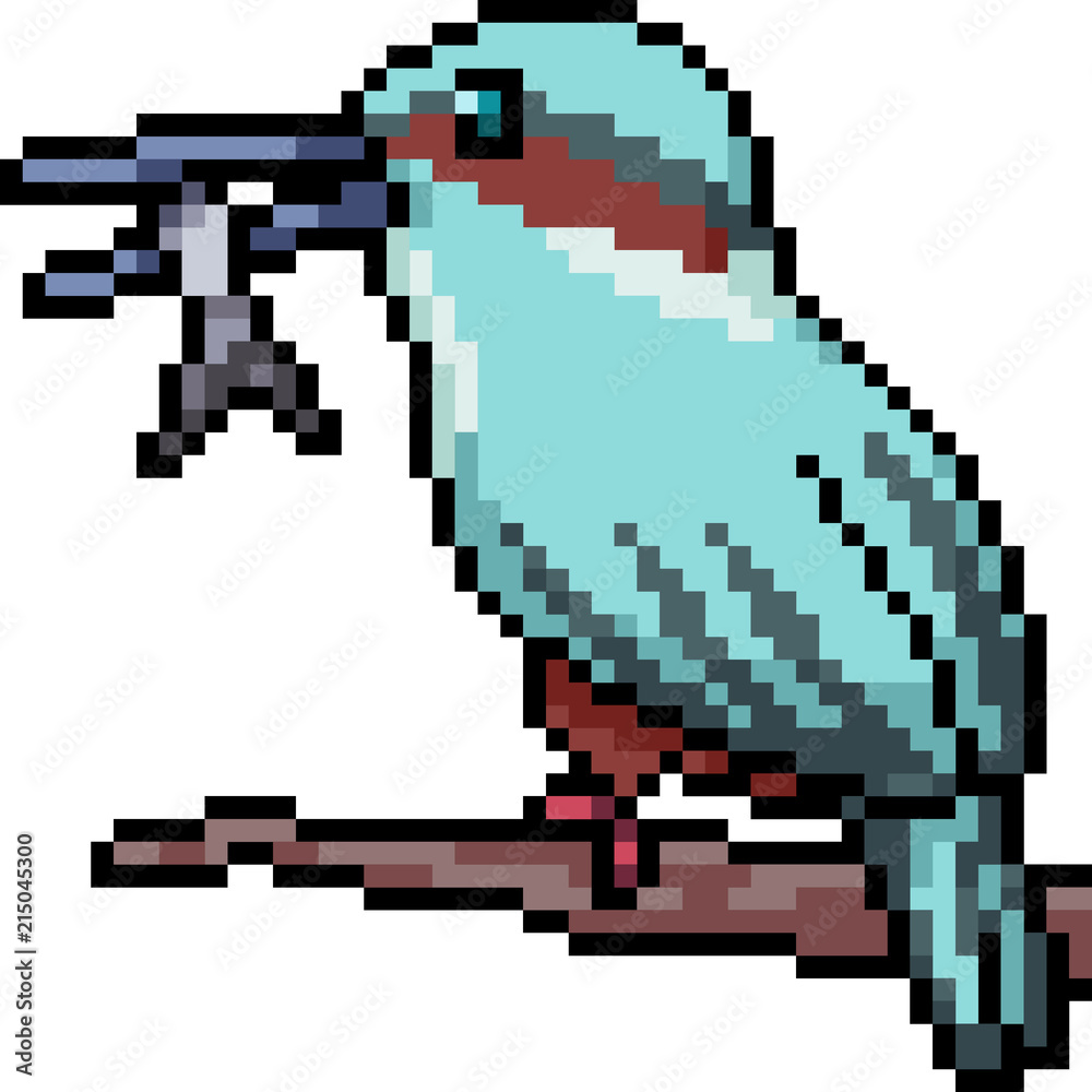 Fototapeta premium vector pixel art bird eat fish