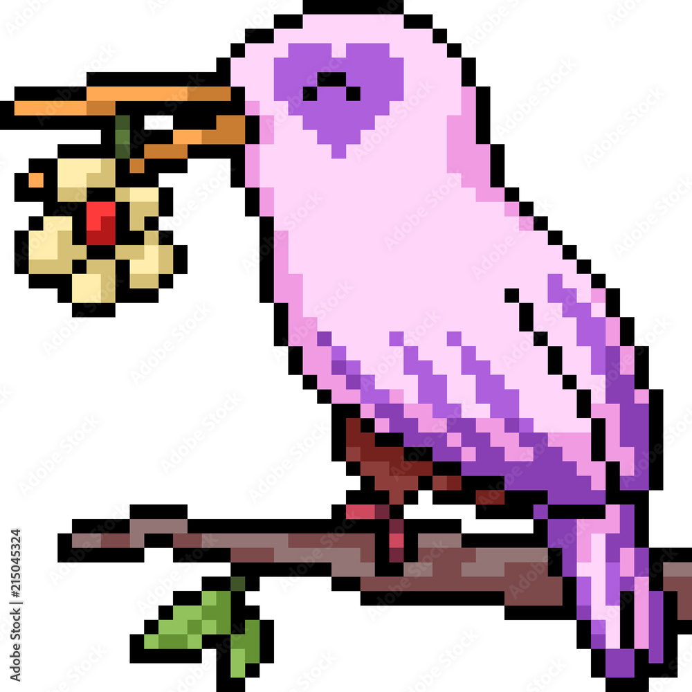 Fototapeta premium vector pixel art bird romantic