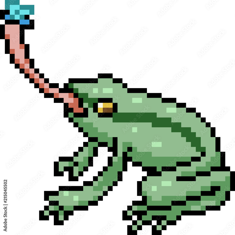 Fototapeta premium vector pixel art frog eat insect