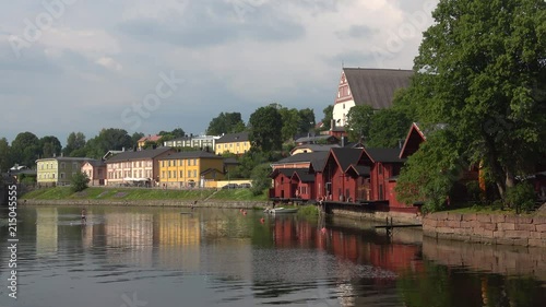 Sunny July day on the river in the old town. Porvoo, Finland photo