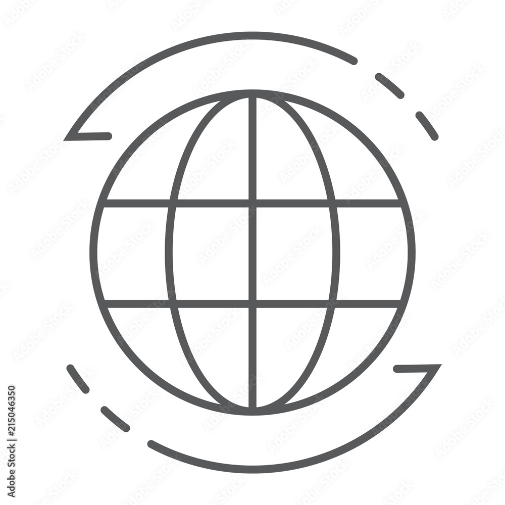 Worldwide thin line icon, globe and world, planet sign, vector graphics, a linear pattern on a white background, eps 10.