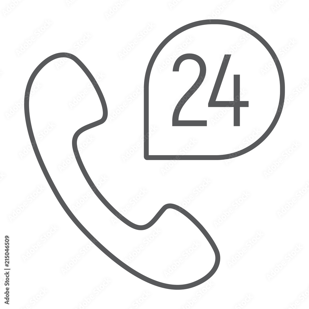 Call 24 thin line icon, support and all day, button sign, vector graphics, a linear pattern on a white background, eps 10. Call 24 thin line icon, support and all day, button sign, vector graphics, a linear pattern on a white background, eps 10.