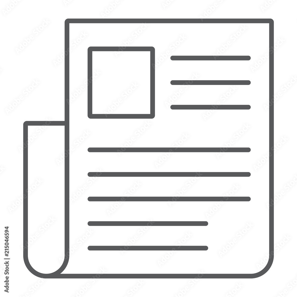 Newspaper thin line icon, news and newsletter, web sign, vector graphics, a linear pattern on a white background, eps 10. Newspaper thin line icon, news and newsletter, web sign, vector graphics, a linear pattern on a white background, eps 10.