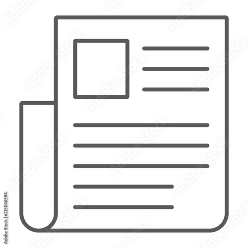 Newspaper thin line icon, news and newsletter, web sign, vector graphics, a linear pattern on a white background, eps 10. © amin268