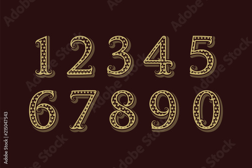 Starry patterned vintage numbers in old english style.