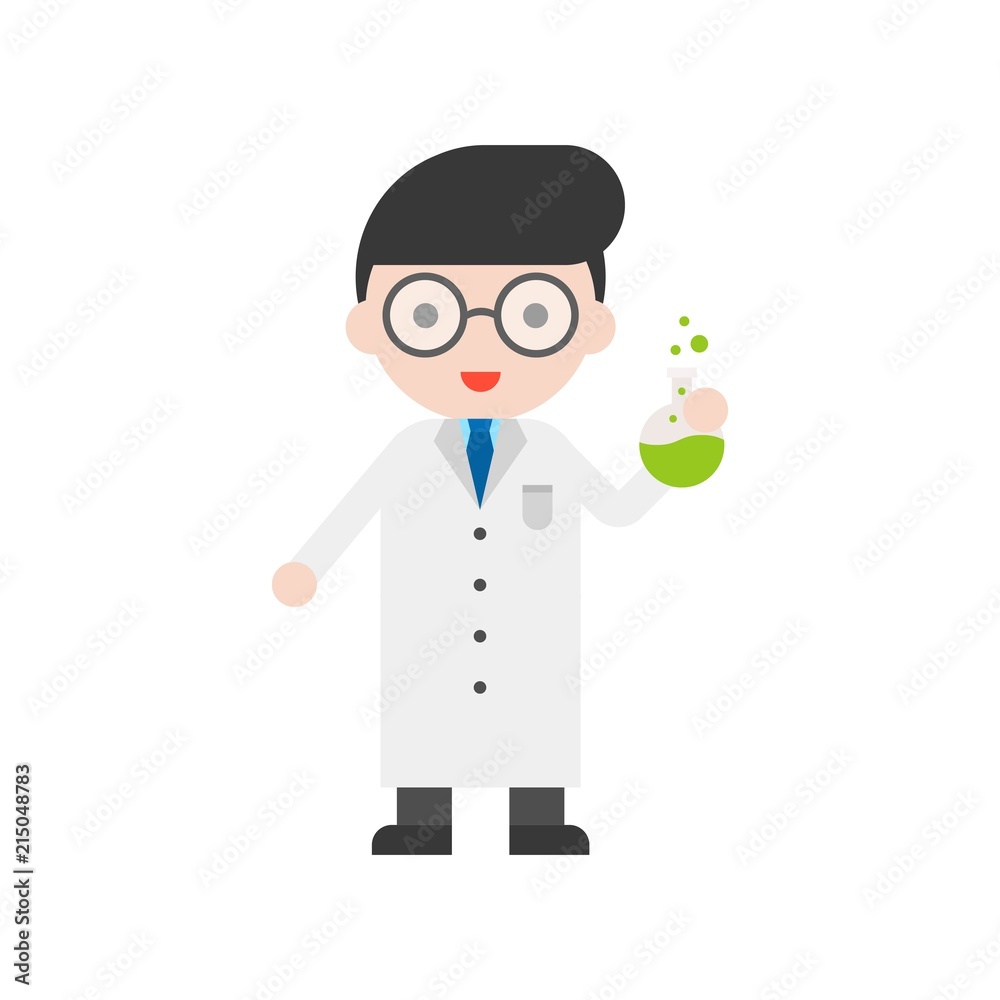 Nerd glasses Scientist and flask, Set Profession character of people in uniform, flat design