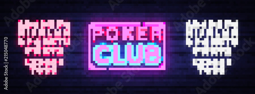 Poker Club sign vector design template. Poker Club neon logo, light banner design element colorful modern design trend, night bright advertising, bright sign. Vector. Editing text neon sign