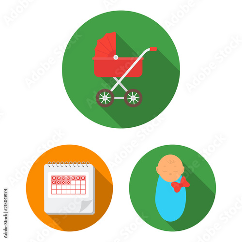 Woman and pregnancy flat icons in set collection for design. Gynecology and equipment vector symbol stock web illustration.