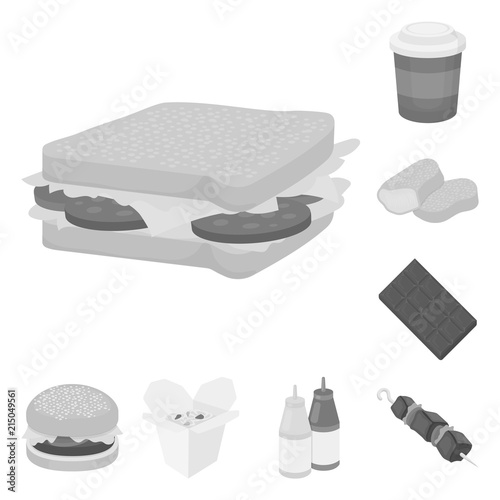 Fast food monochrome icons in set collection for design.Food from semi-finished products vector symbol stock web illustration.