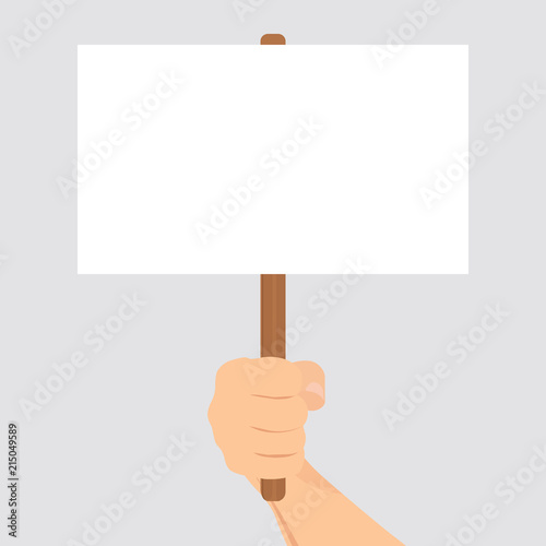 hand holding placard. Vector Illustration.