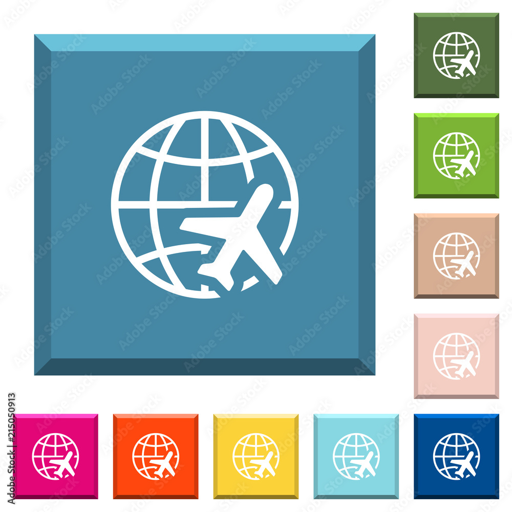 World travel white icons on edged square buttons World travel white icons on edged square buttons