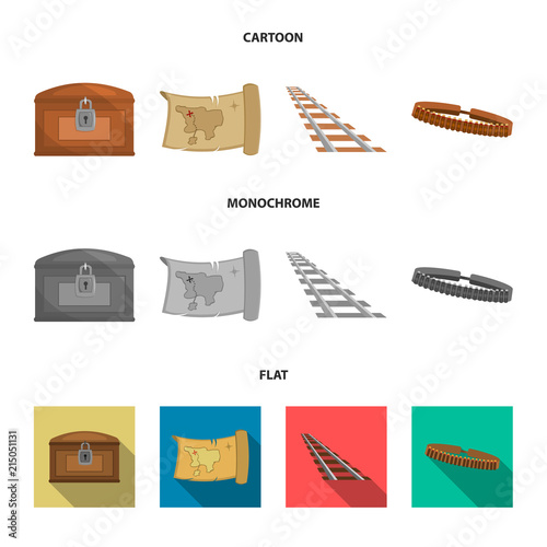 Treasure map, chest, rails, patrol.Wild west set collection icons in cartoon,flat,monochrome style vector symbol stock illustration web.