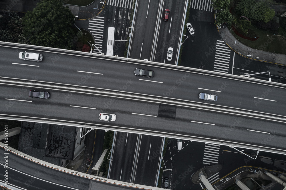 Aerial view of highway and overpass in city Aerial view of highway and overpass in city