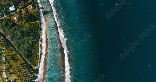 aerial view of a coral reef in a pacific lagoon