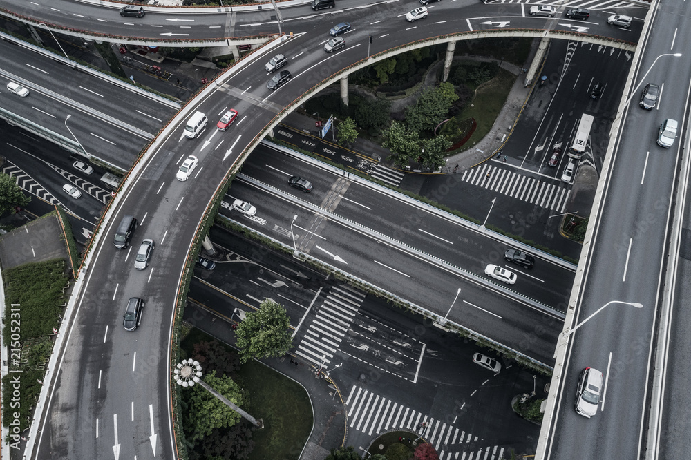 Aerial view of highway and overpass in city Aerial view of highway and overpass in city