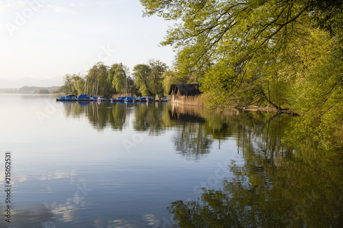 Fototapeta Naklejka Na Ścianę i Meble -  Beautiful morning mood with boats on Lake Sempach in Switzerland.