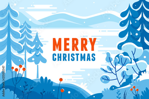 Vector illustration - happy new year and Christmas holidays - winter landscape