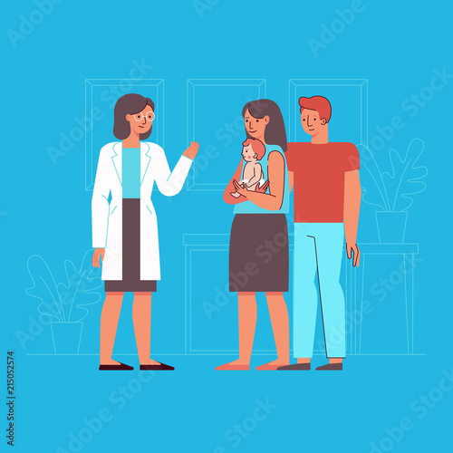Vector illustration in flat linear style - medical team