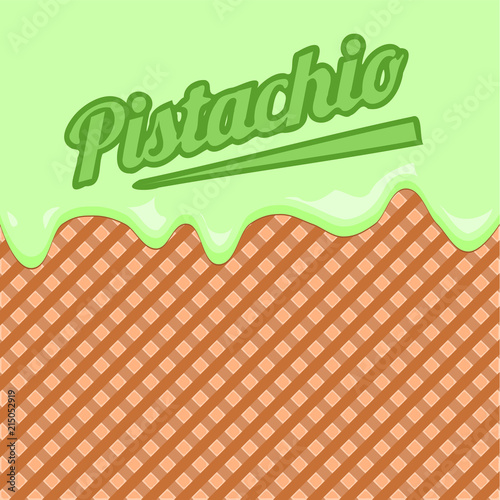 Wafer background with pistachio ice cream