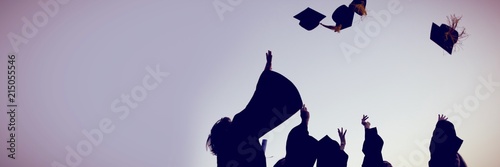 Tableau sur toile Five graduates throwing their hats