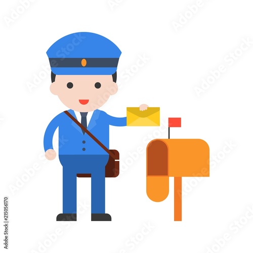 Postman and post box, Set Profession character of people in uniform, flat design