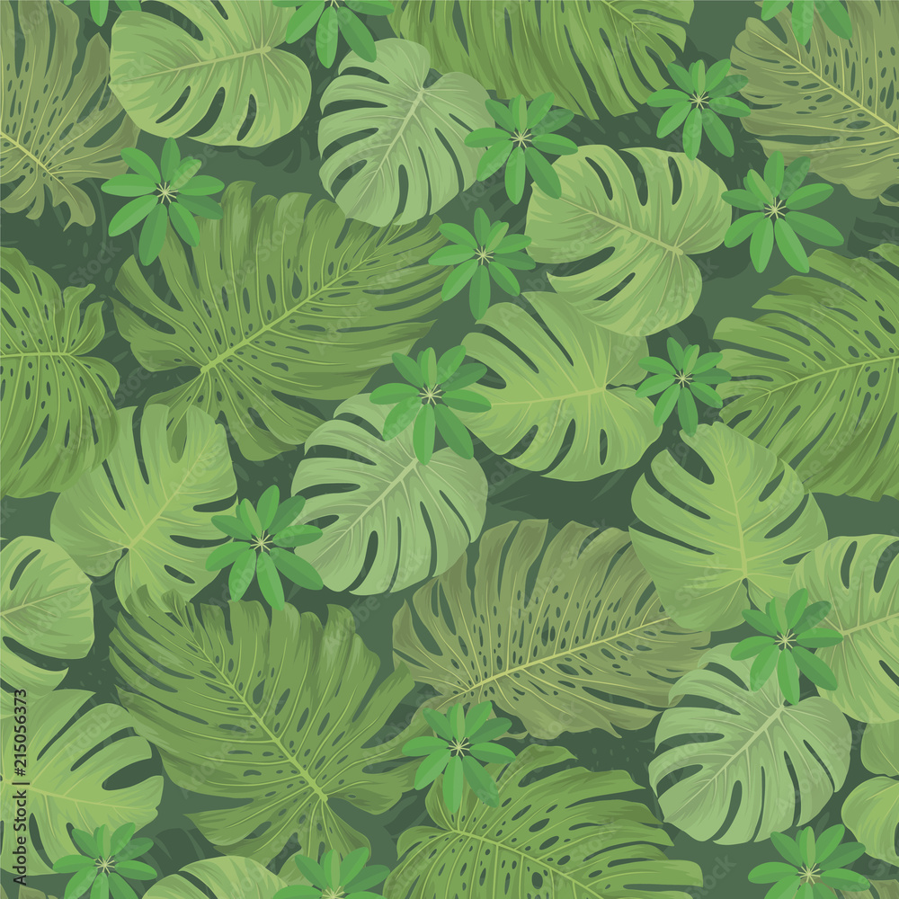 Fototapeta premium Seamless pattern of tropical leaves background. Vector set of exotic tropical garden for holiday invitations, greeting card and fashion design.