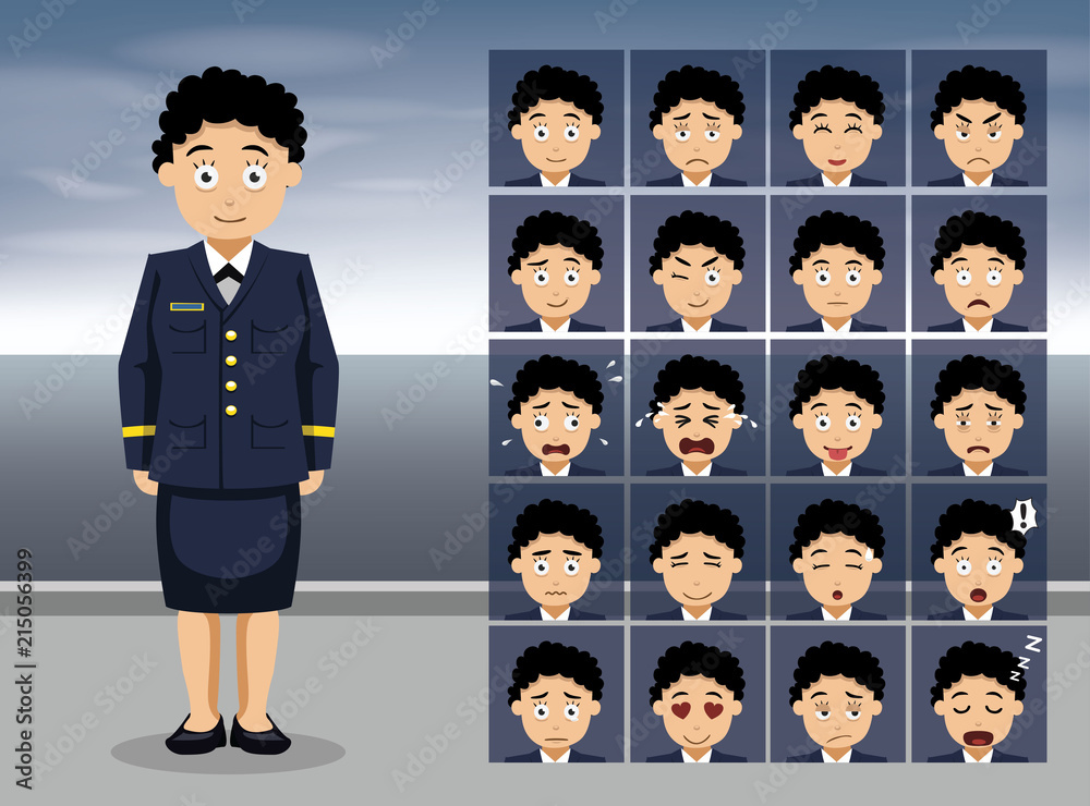 Naklejka premium Coast Guard Service Dress Blue Cartoon Emotion faces Vector Illustration