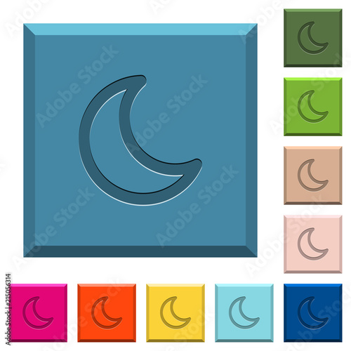 Moon shape engraved icons on edged square buttons