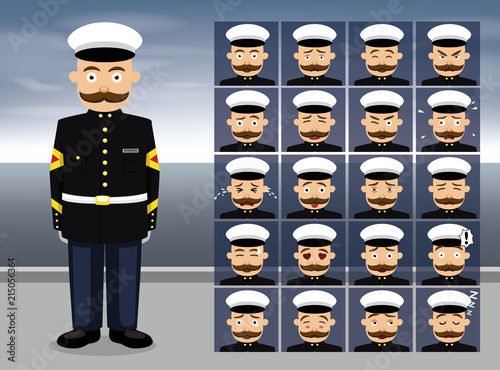 Marine Blue Dress Cartoon Emotion faces Vector Illustration