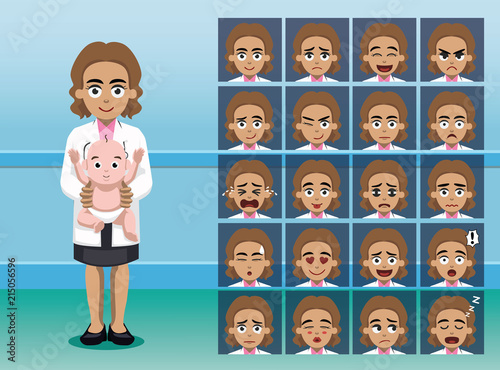Hospital Pediatrician Cartoon Character Emotion faces