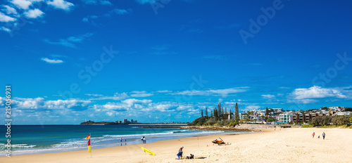 MOOLOOLABA  AUSTRALIA  JUL 22 2018  People enjoying summer at Mooloolaba beach - a famous tourist destination in Australia.