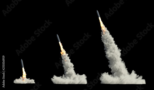 ballistic launch rocket isolated on black