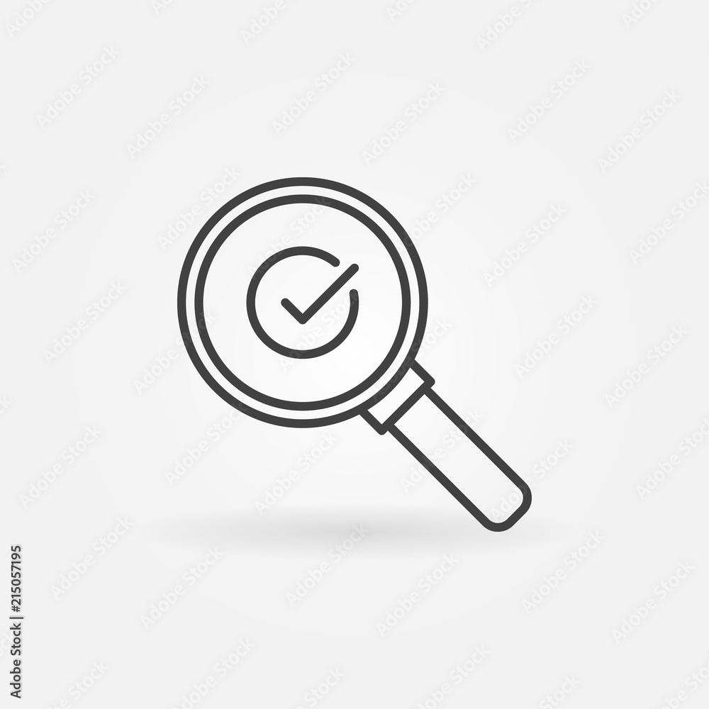 Check mark in magnifying glass vector outline icon Check mark in magnifying glass vector outline icon