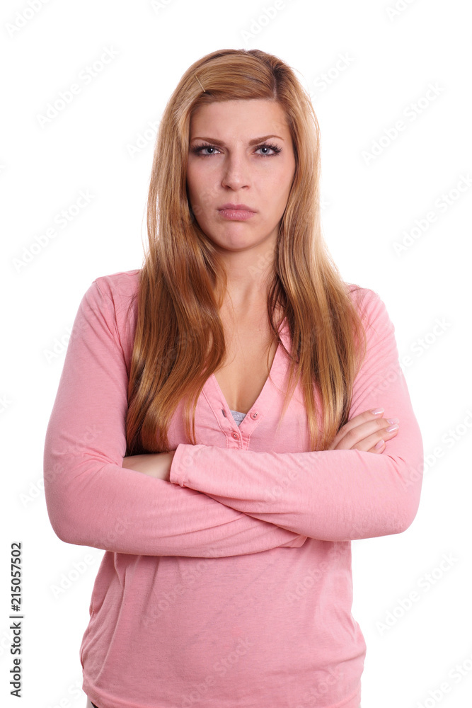 annoyed young woman is pissed off. isolated on white. annoyed young woman is pissed off. isolated on white.