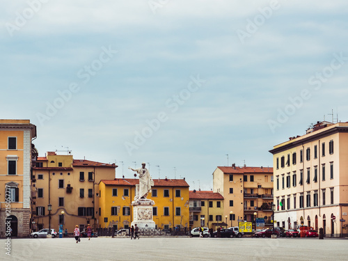 Historical square in the beautiful city of Livorno on a sunny, clear, summer day